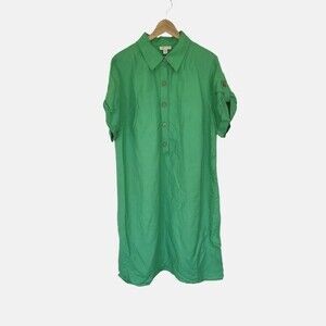 EUC linen animal buttons Coldwater Creek women's adjustable sleeves shirtdress